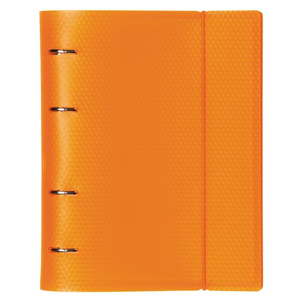 Тетрадь 120л А5ф на 4-х кольцах Пластиковая обложка с высечкой под кольца на резинке DIAMOND NEON Оранжевая   в индив.упак. , 